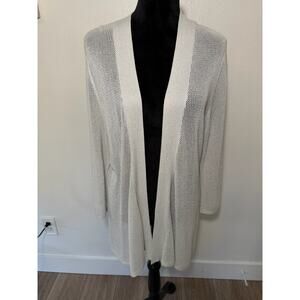 Calvin Klein Light Gray Mesh Cardigan L Silver Metallic Threads